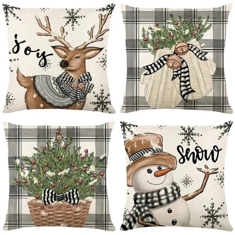 4-Pack Christmas Cushion Covers - Decorative Pillow Covers