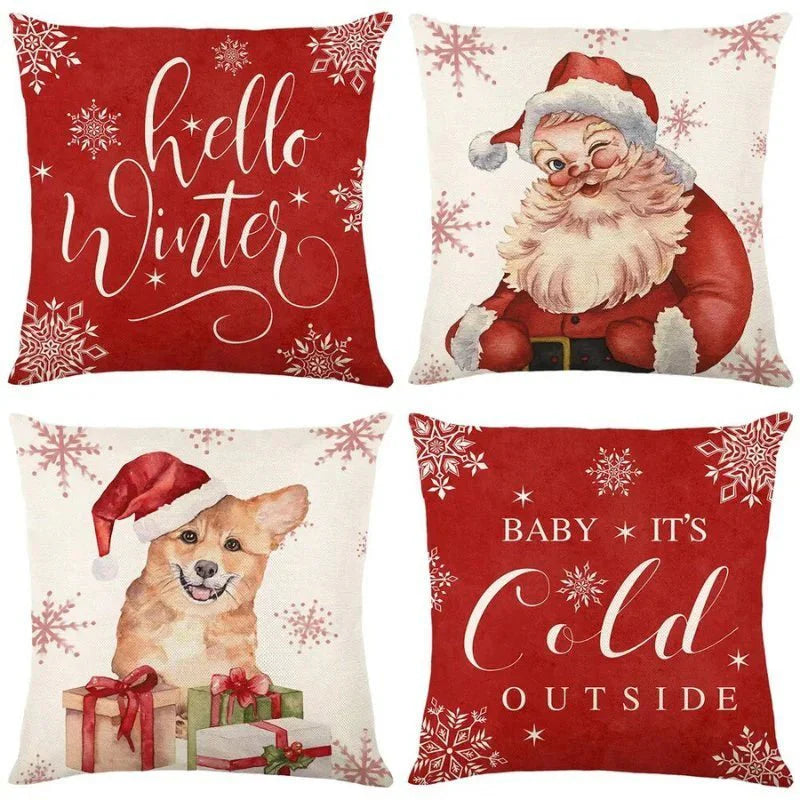 4-Pack Christmas Cushion Covers - Decorative Pillow Covers