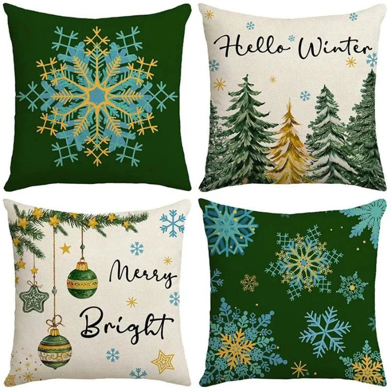 4-Pack Christmas Cushion Covers - Decorative Pillow Covers