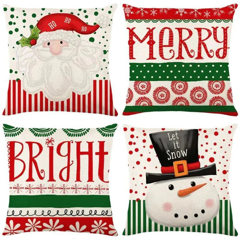 4-Pack Christmas Cushion Covers - Decorative Pillow Covers