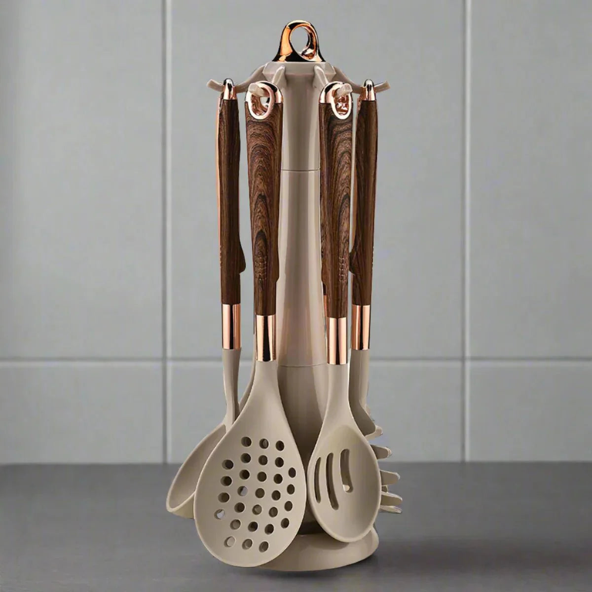 7-Piece Rose Gold Kitchen Utensil Set with Stand