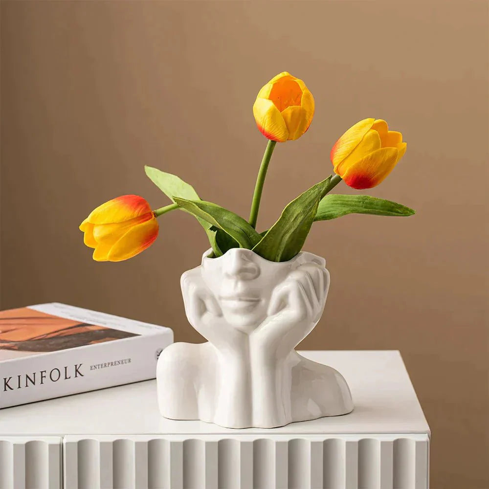 Abstract Face Ceramic Vase for Floral & Home Decor
