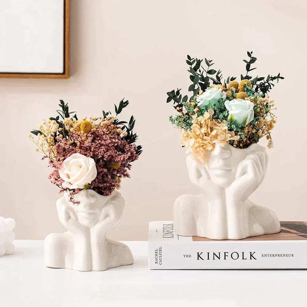 Abstract Face Ceramic Vase for Floral & Home Decor