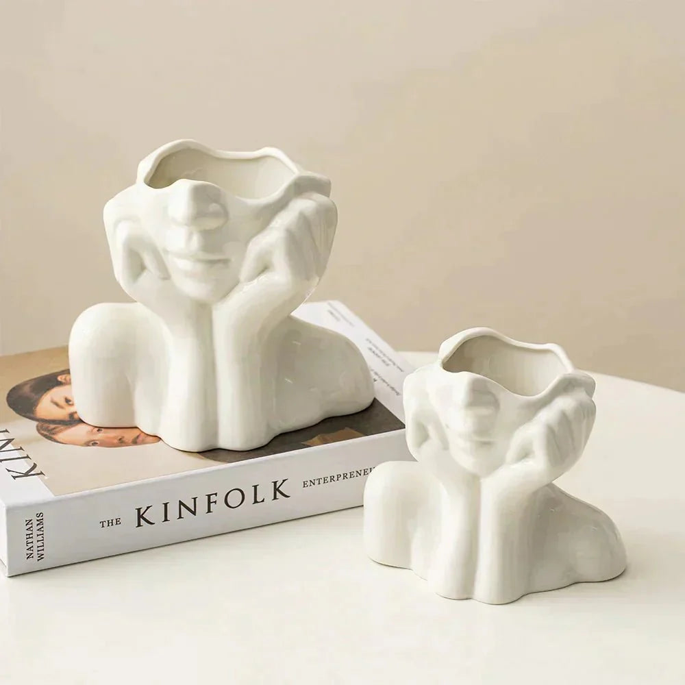 Abstract Face Ceramic Vase for Floral & Home Decor