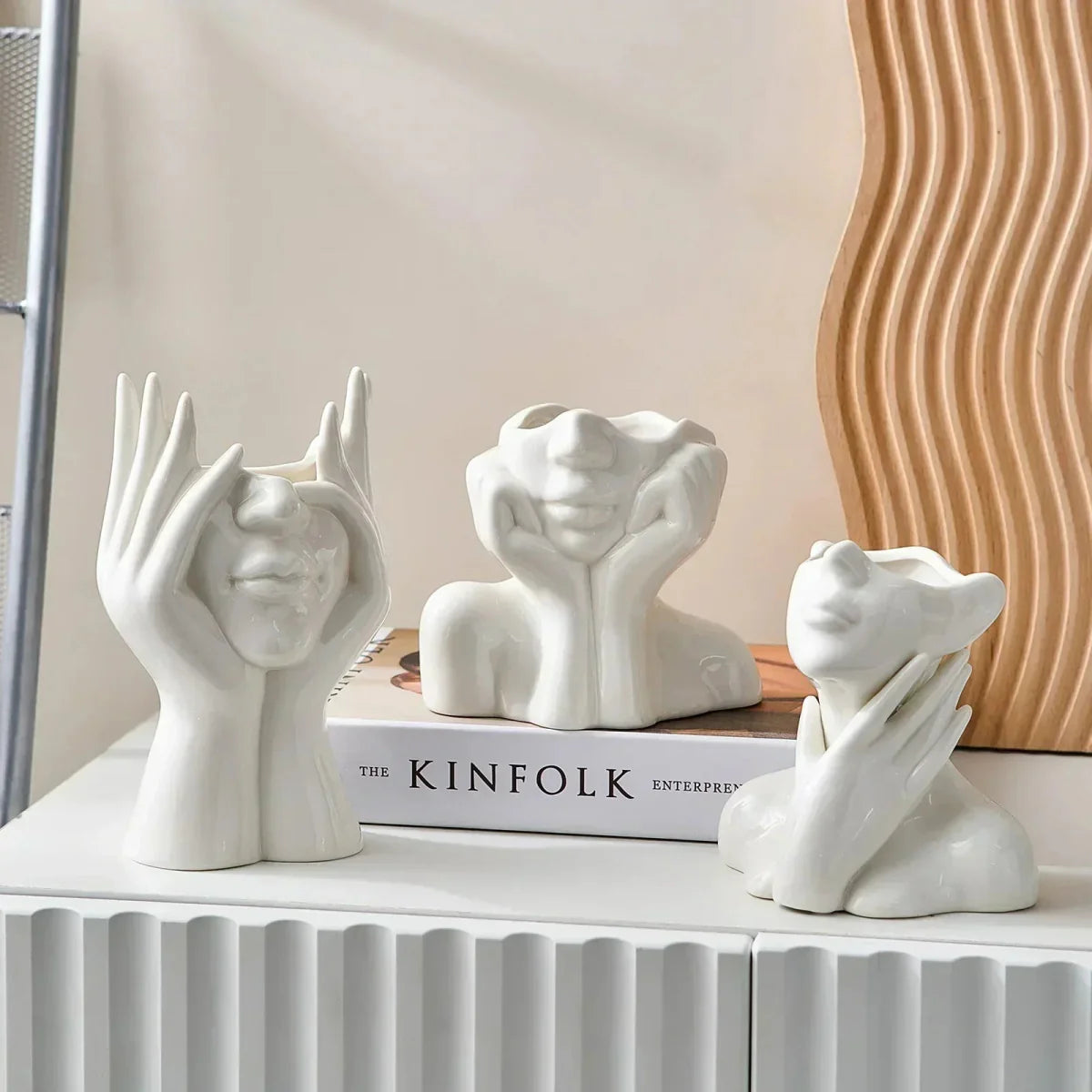 Abstract Face Ceramic Vase for Floral & Home Decor