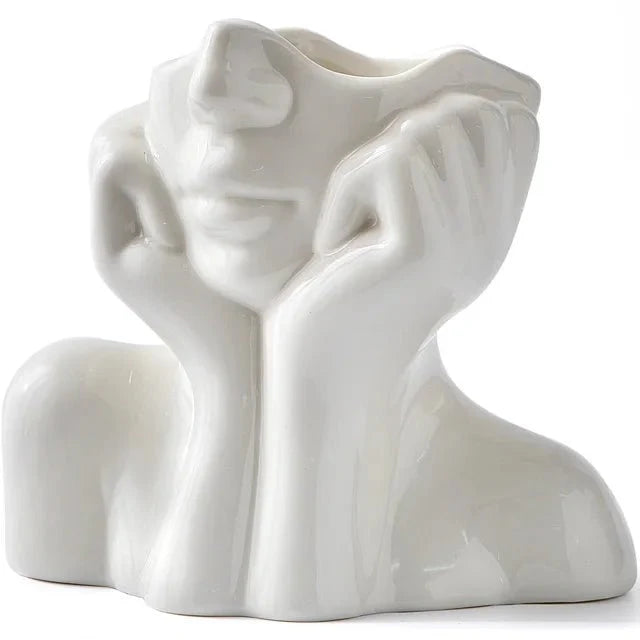 Abstract Face Ceramic Vase for Floral & Home Decor