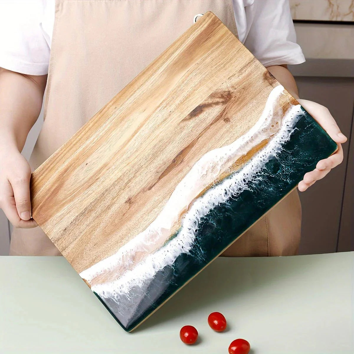 Acacia Wood Cutting Board - Ocean Design by Lattea