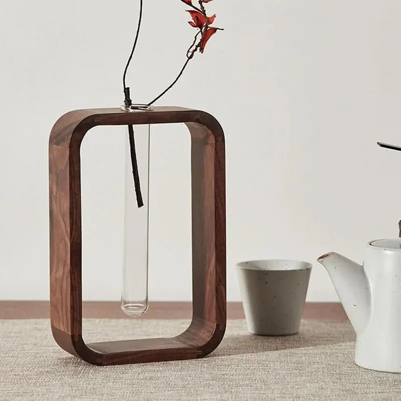 Artistic Hydroponic Glass & Wooden Vase