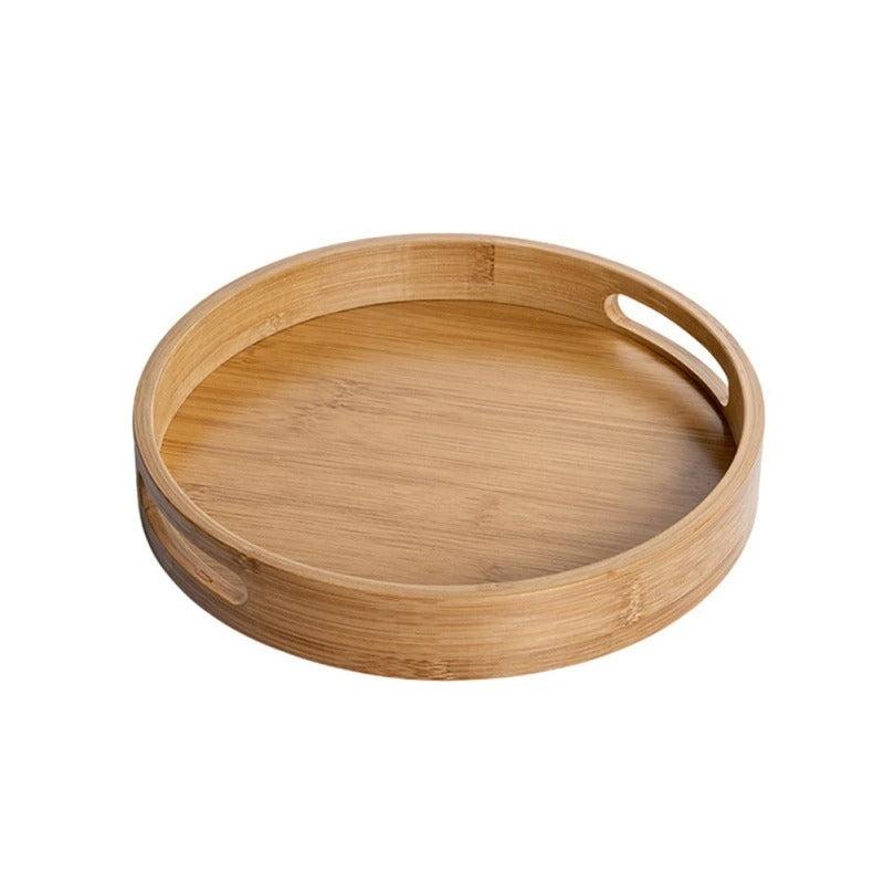 Bamboo Wood Round Serving Tray with Handles