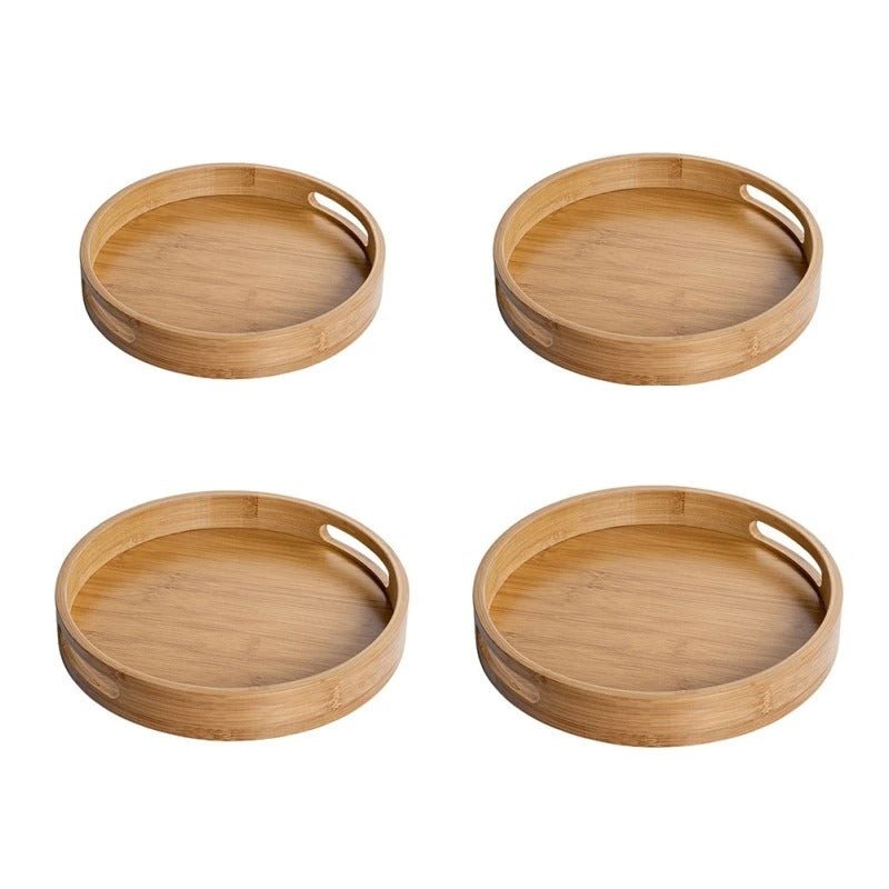 Bamboo Wood Round Serving Tray with Handles