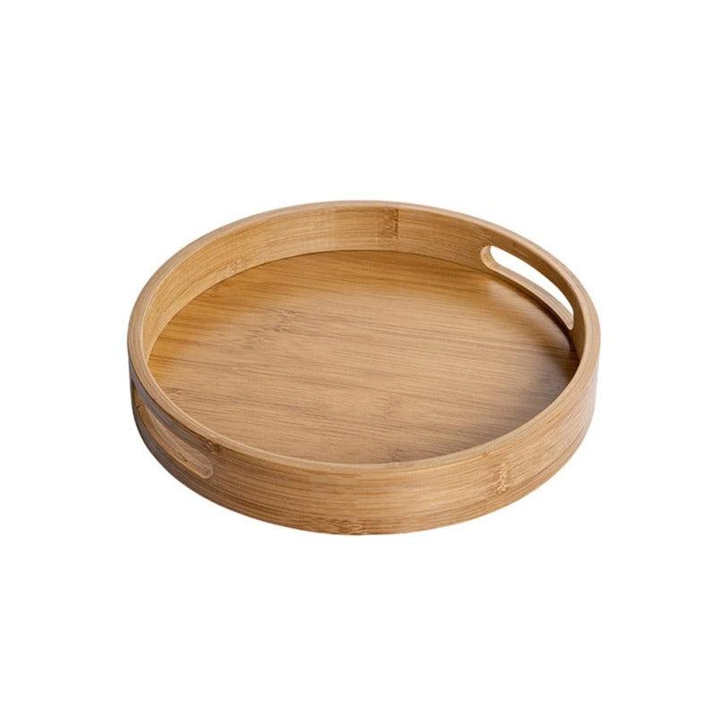 Bamboo Wood Round Serving Tray with Handles