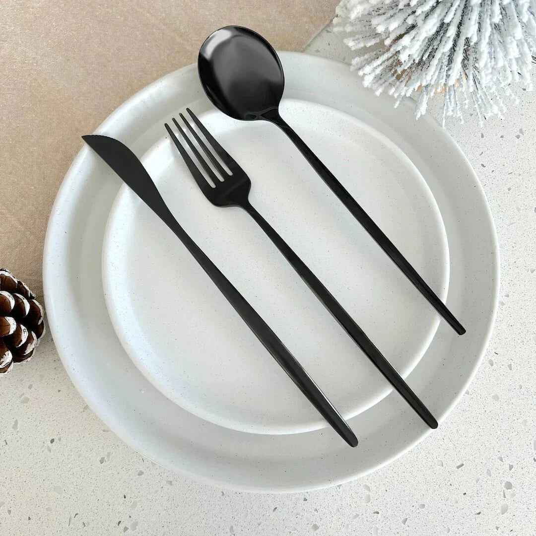 Black Modern Cutlery Set 24pc