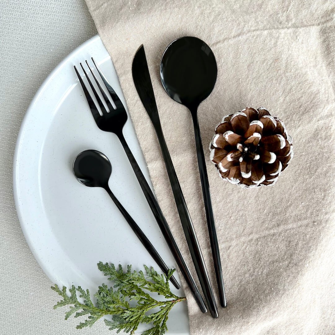 Black Modern Cutlery Set 24pc