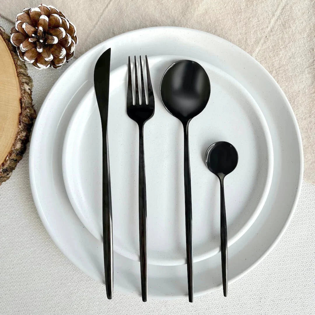 Black Modern Cutlery Set 24pc