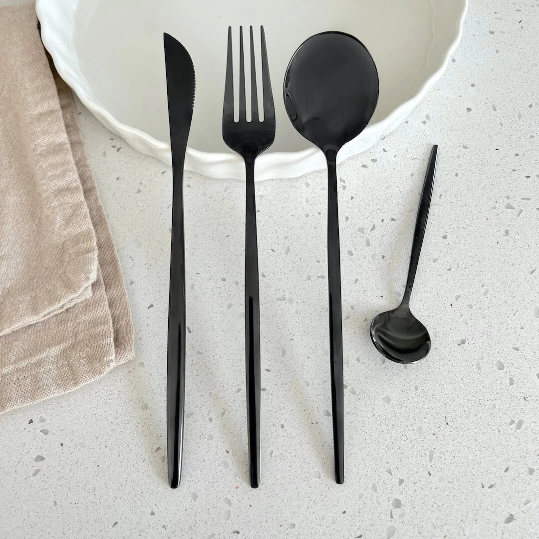 Black Modern Cutlery Set 24pc