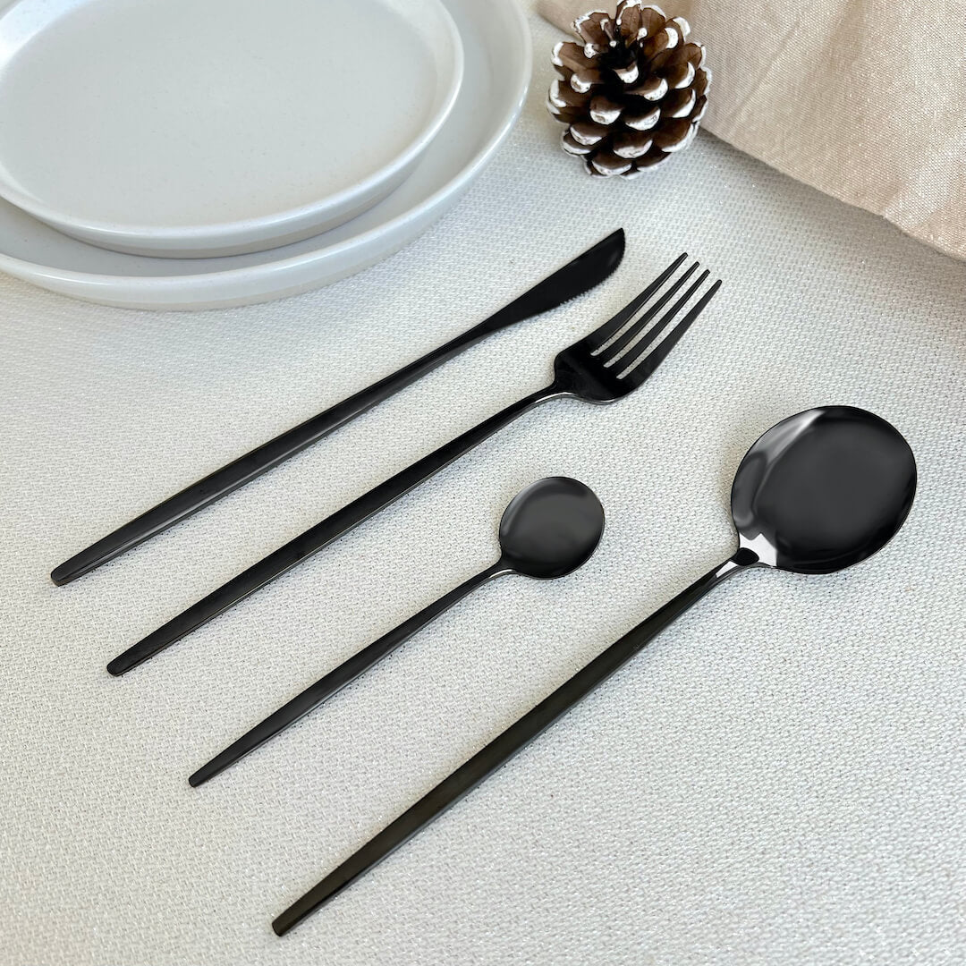 Black Modern Cutlery Set 24pc