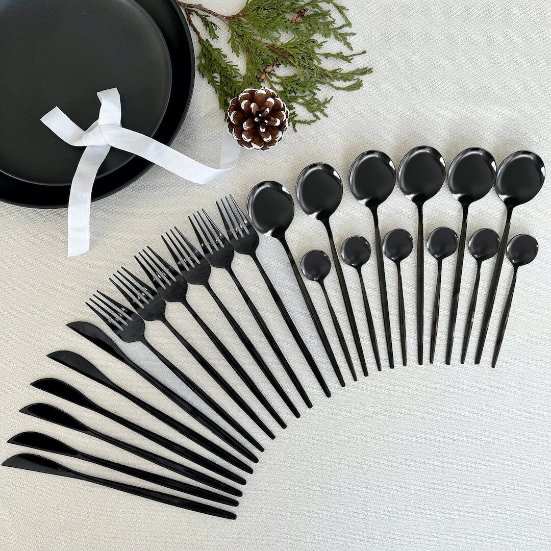 Black Modern Cutlery Set 24pc