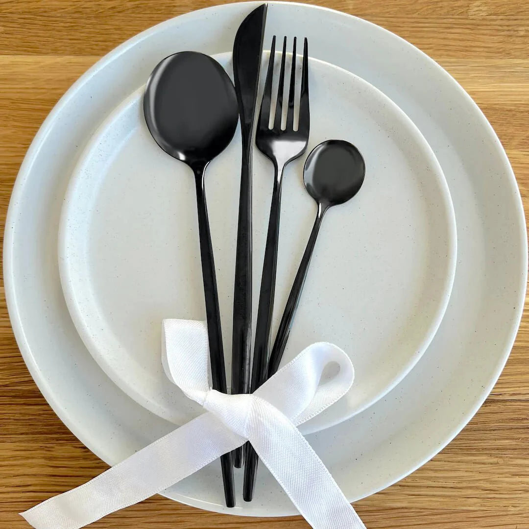 Black Modern Cutlery Set 24pc
