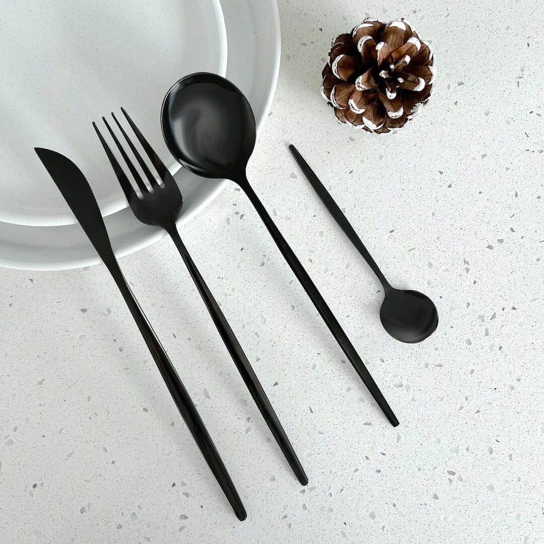 Black Modern Cutlery Set 24pc
