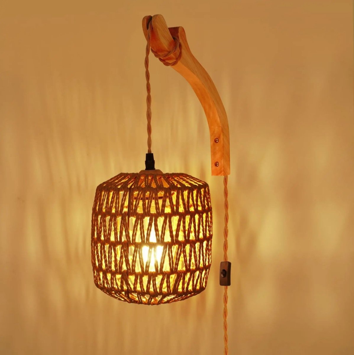 Boho Handwoven Bamboo Hanging Wall Light