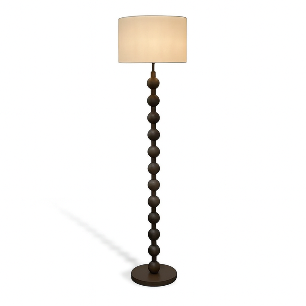 Classic Wooden Floor Lamp with White Fabric Lampshade