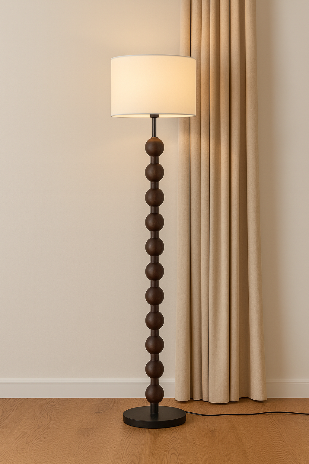Classic Wooden Floor Lamp with White Fabric Lampshade