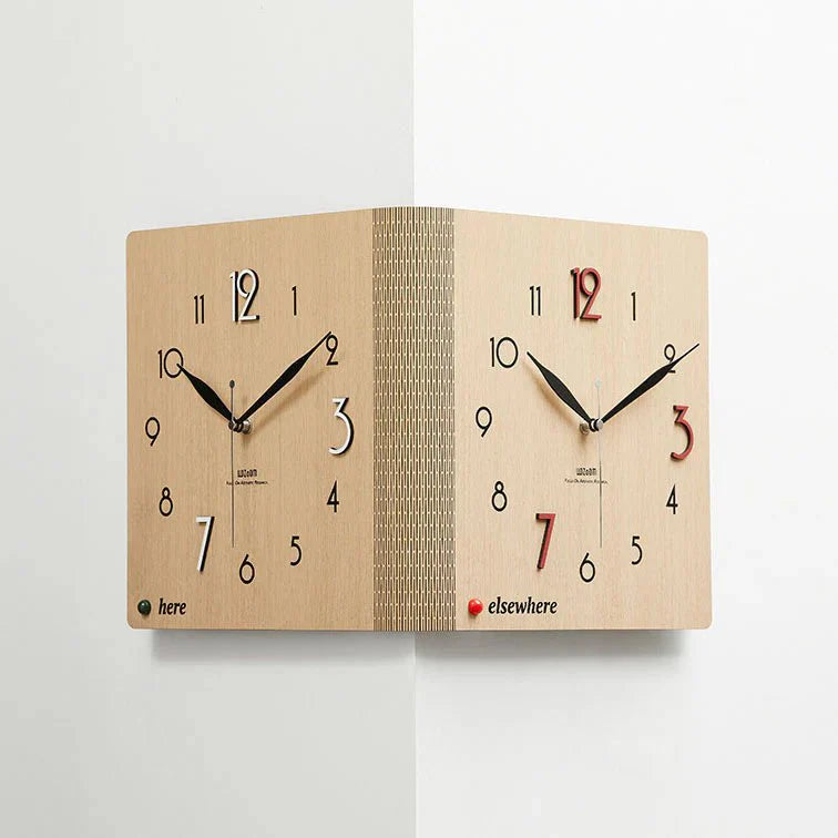 Double-Sided Wooden Corner Wall Clock – Minimalist Design
