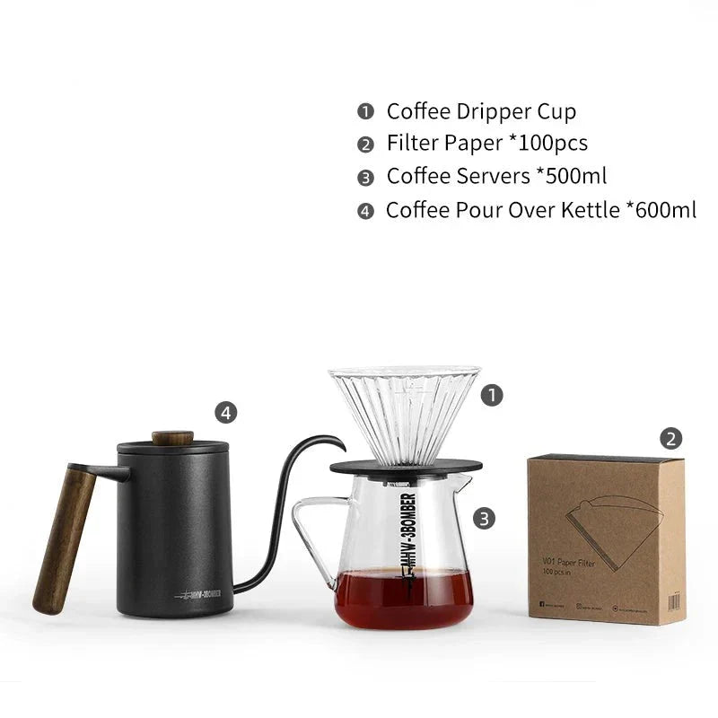 Drip Coffee Set: Kettle | Glass Server | Dripper | Filter