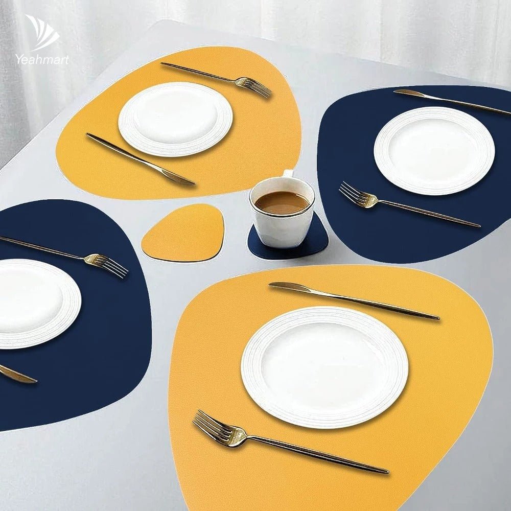 Ecological Leather Dual-Sided Placemats Set - Waterproof and Oil-Proof