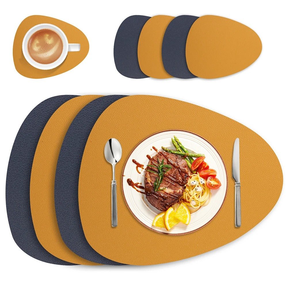 Ecological Leather Dual-Sided Placemats Set - Waterproof and Oil-Proof