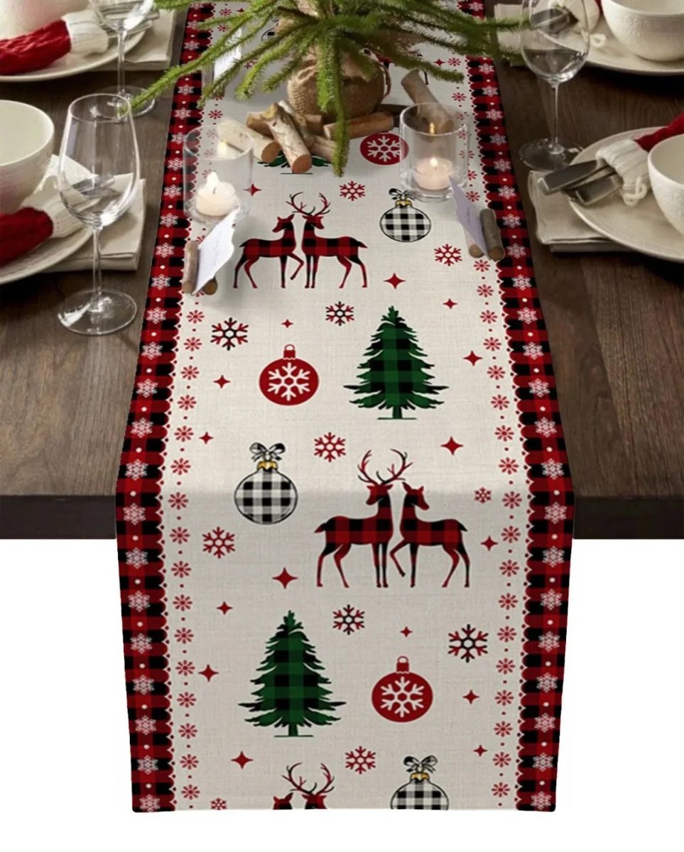 Festive Christmas Table Runner - Linen Holiday Decor