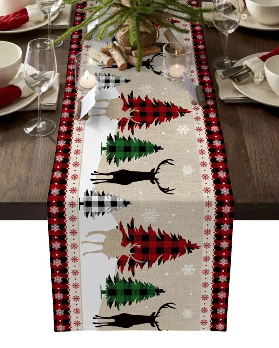 Festive Christmas Table Runner - Linen Holiday Decor