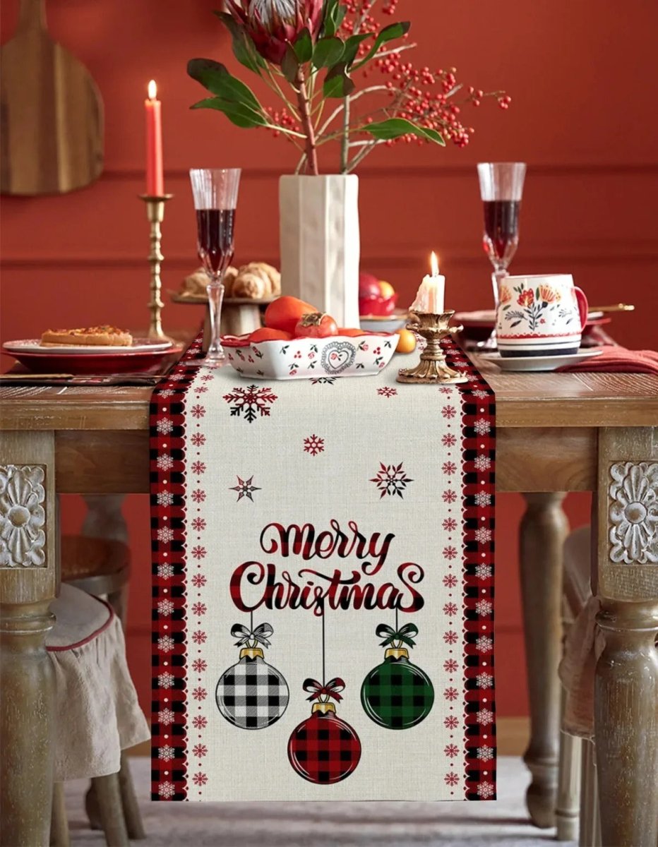 Festive Christmas Table Runner - Linen Holiday Decor