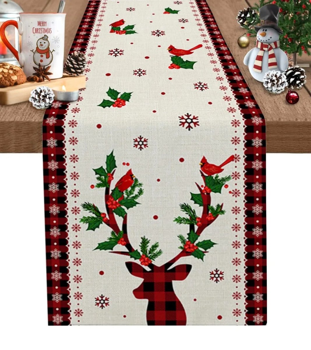 Festive Christmas Table Runner - Linen Holiday Decor