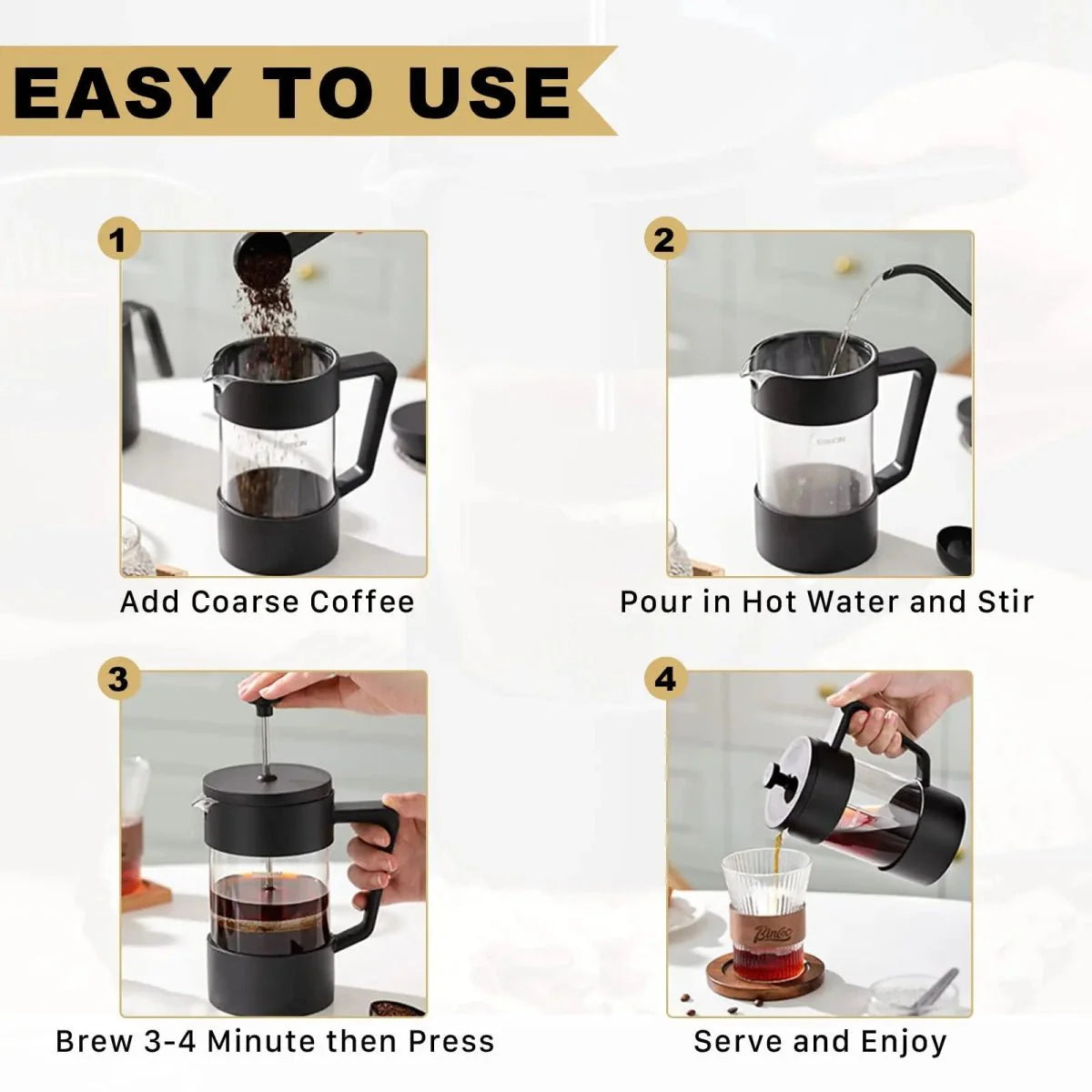 French Press Coffee Maker - Borosilicate Glass