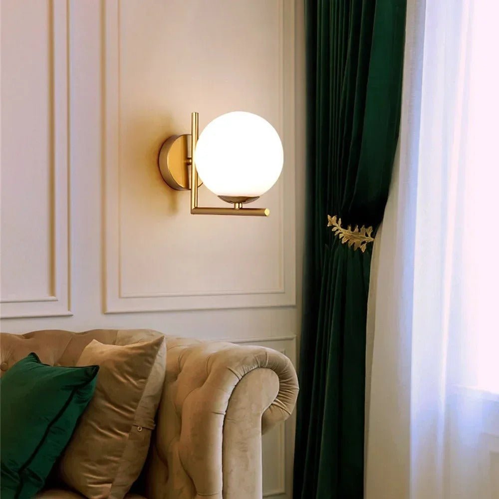 Glass Orb Wall Sconce with Metal Frame