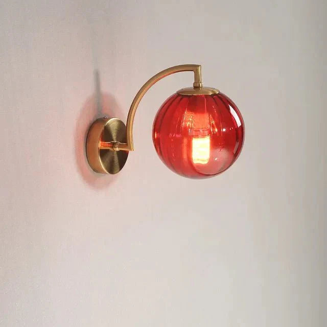 Gold Wall Sconce with Ribbed Glass Globe