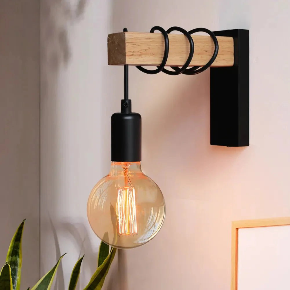 Industrial Wall Sconce with Wood and Iron Design