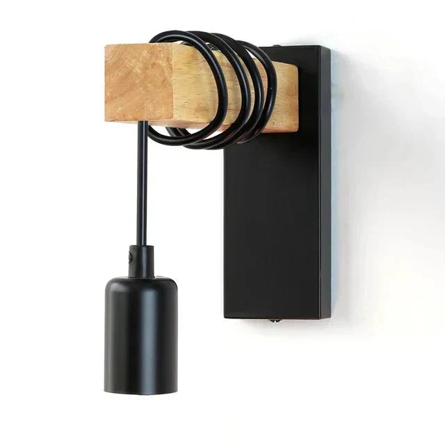 Industrial Wall Sconce with Wood and Iron Design