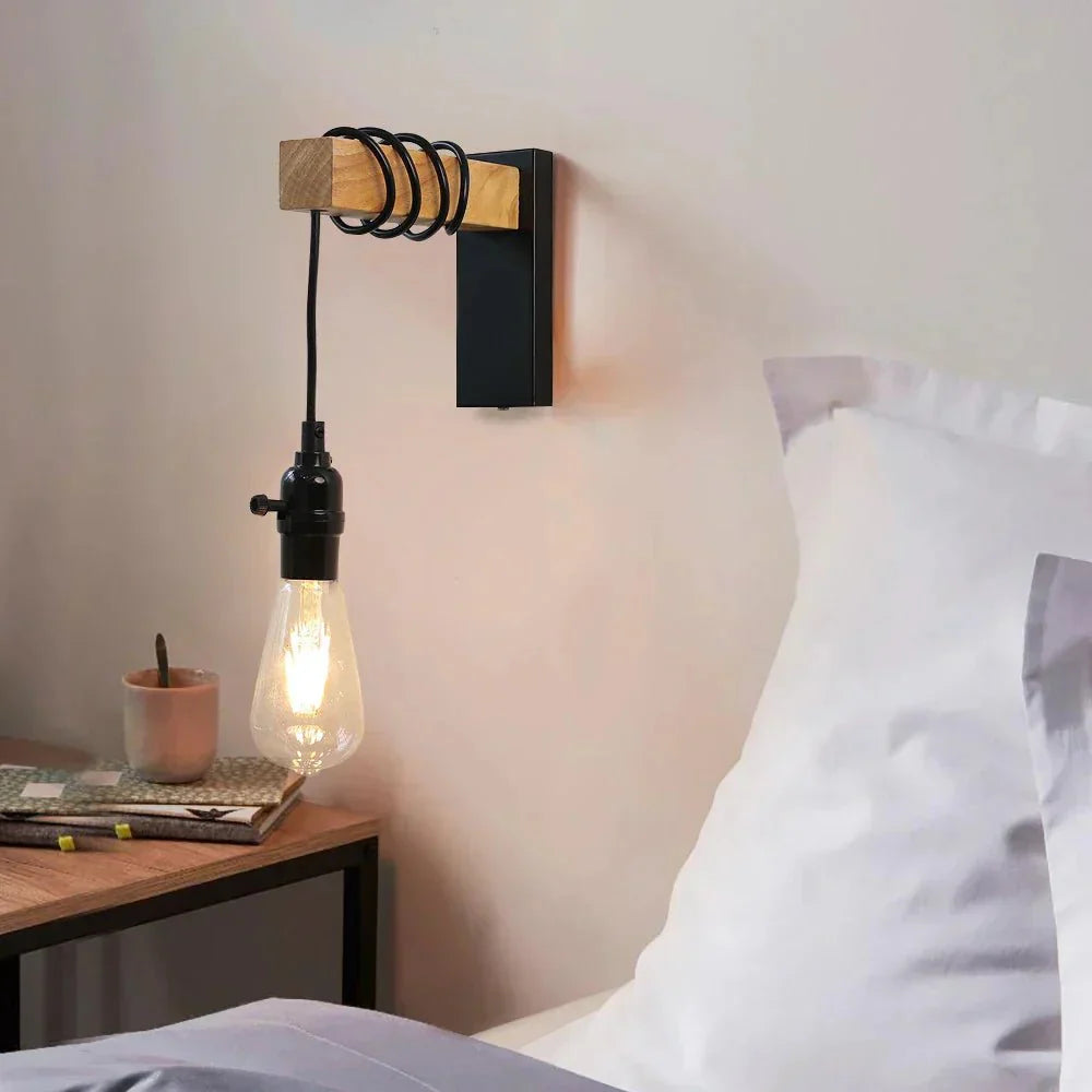 Industrial Wall Sconce with Wood and Iron Design