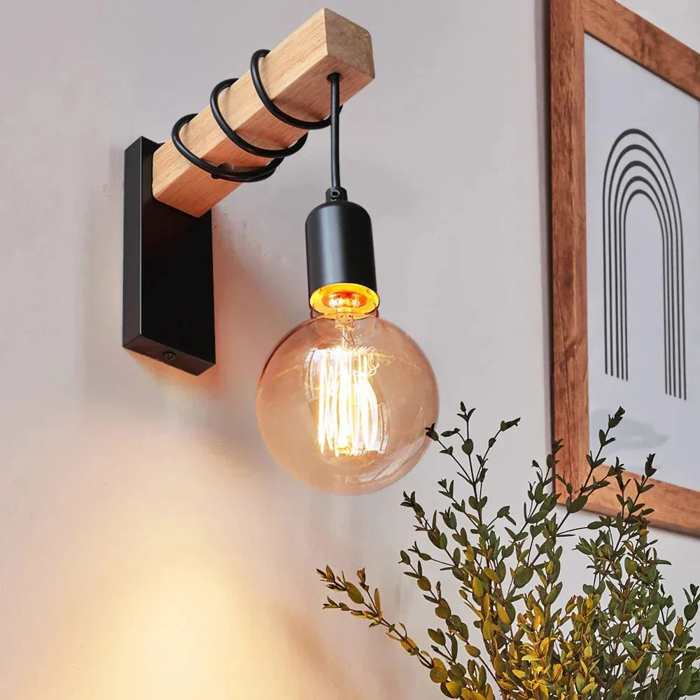 Industrial Wall Sconce with Wood and Iron Design