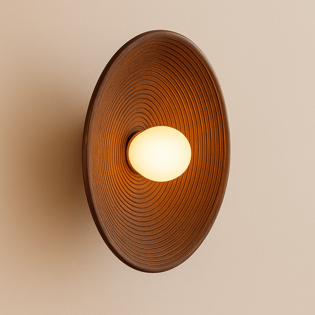 Japandi Round Wood Wall Sconce