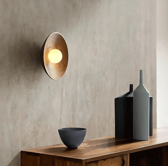 Japandi Round Wood Wall Sconce