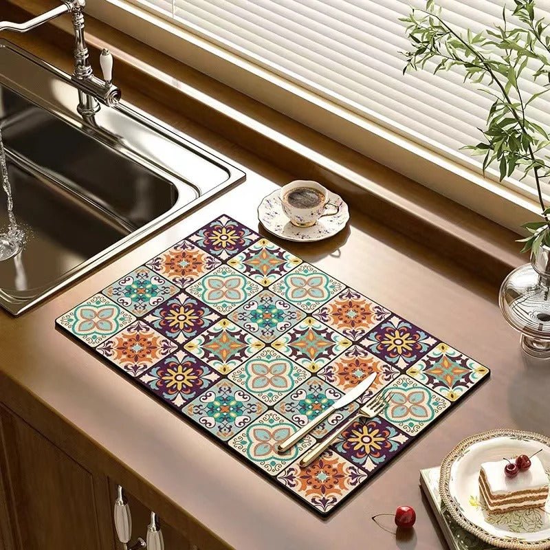 Kitchen Counter Mat - Washable and Absorbent Floral Design