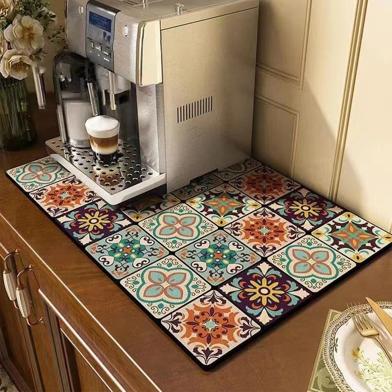 Kitchen Counter Mat - Washable and Absorbent Floral Design