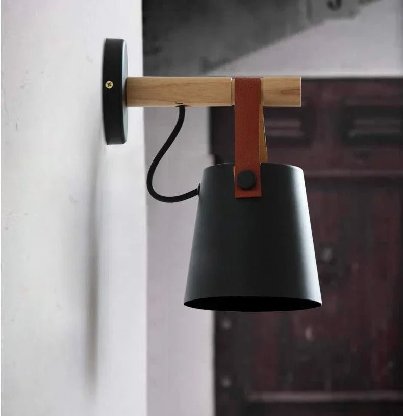 LED Bedside Wall Light with Leather and Wood Finish