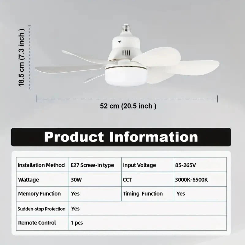 LED Ceiling Fan Lamp with Remote Control – No Wiring Needed