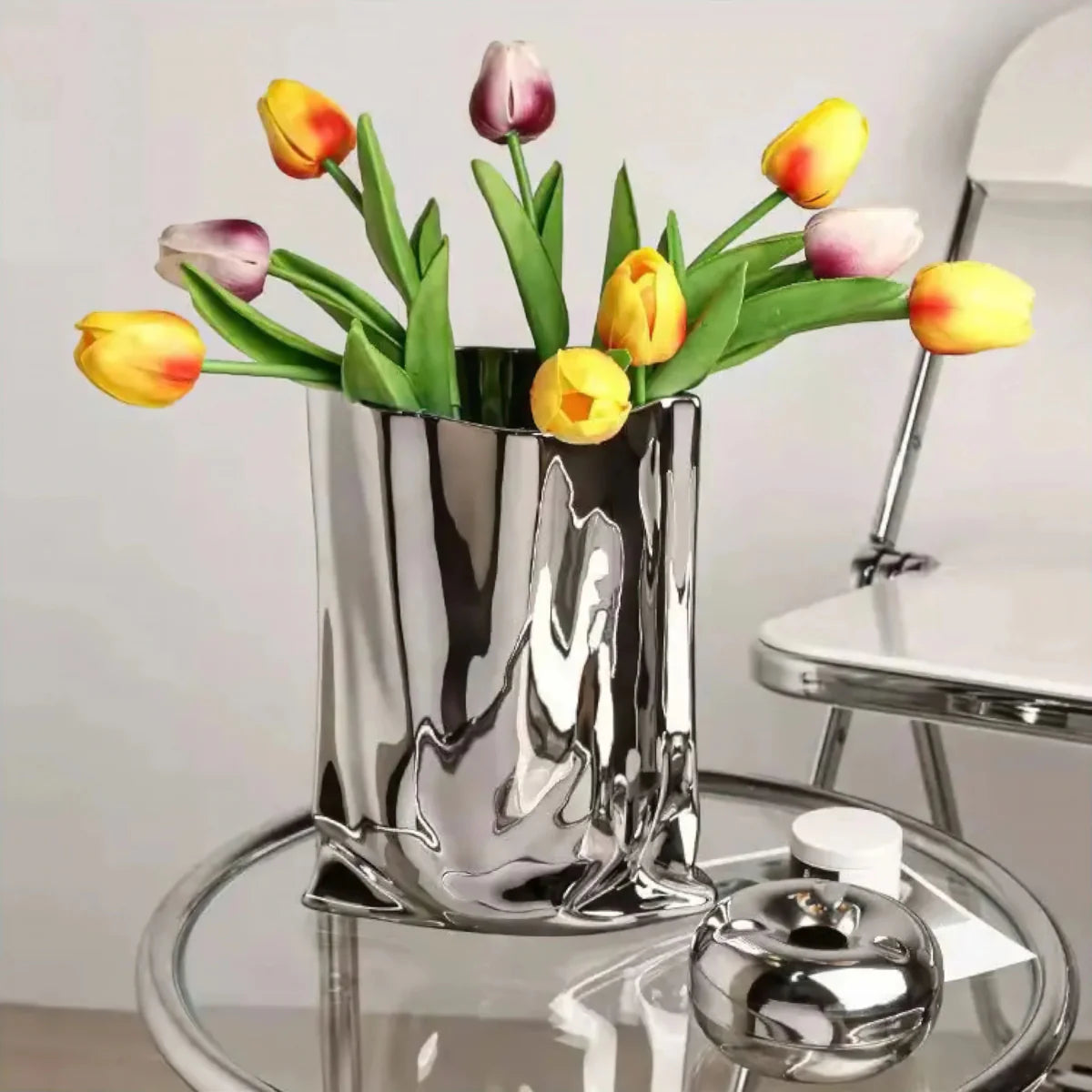 Metallic Silver Vase