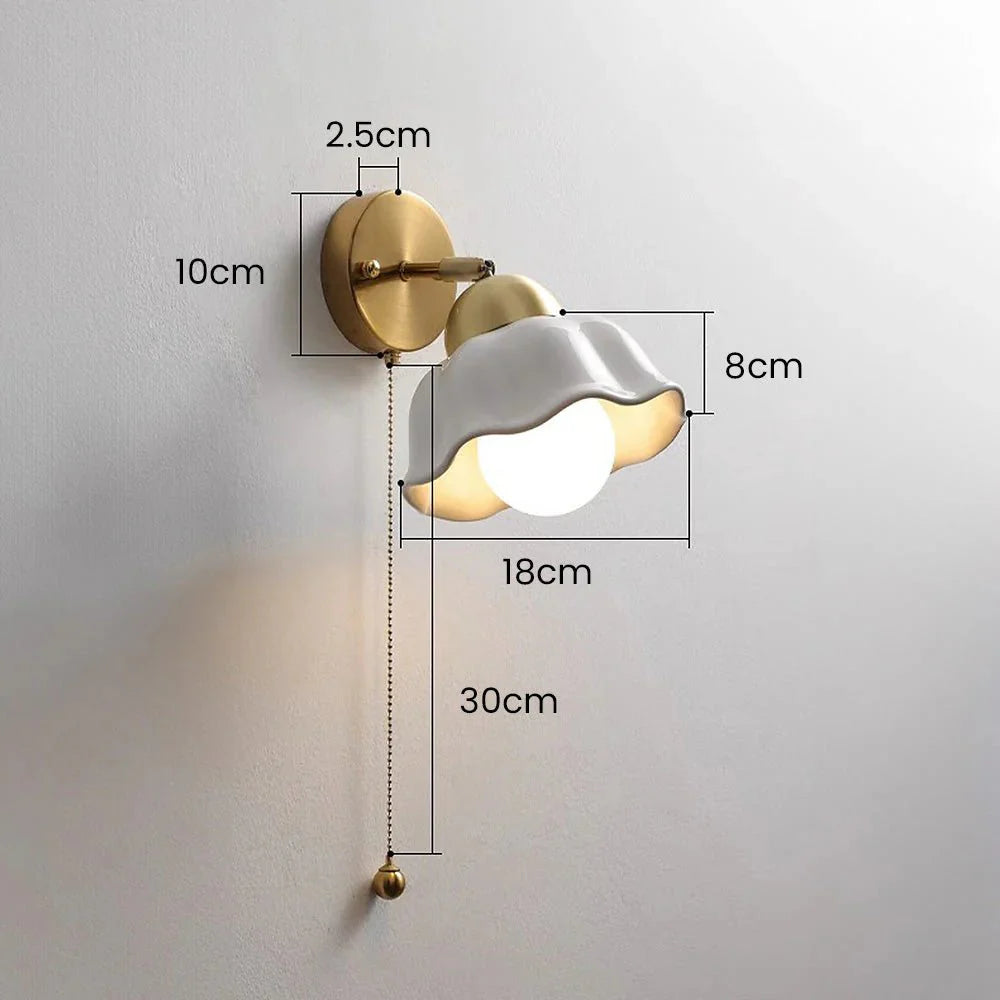 Metal and Ceramic Flower Wall Lamp