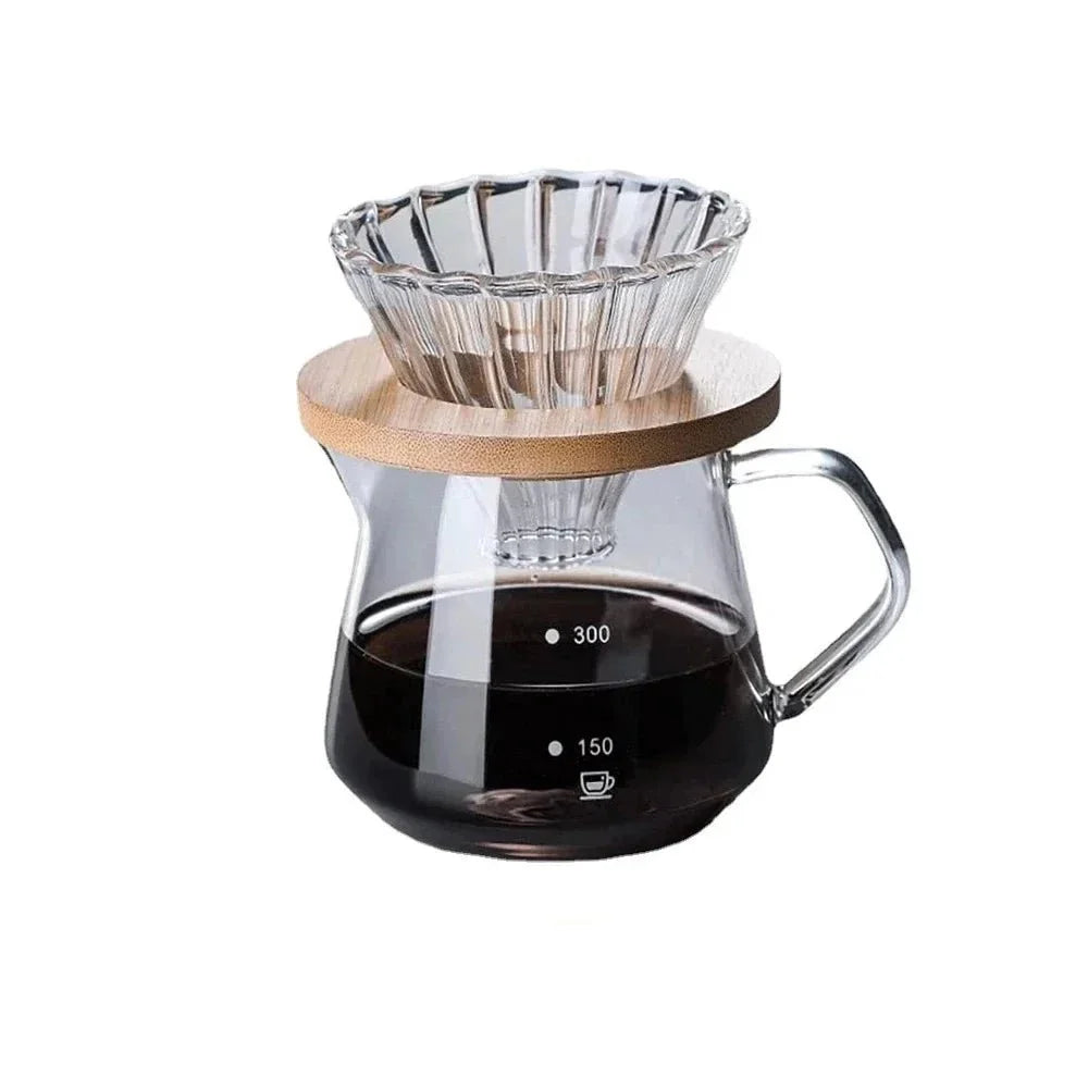 Pour Over Coffee Set with Wood Holder and Sharing Pot
